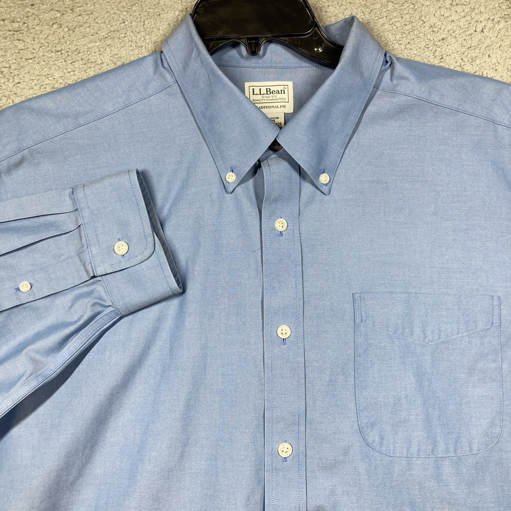 LL Bean Shirt Men's 18-35‎ Blue Long Sleeve Button Down Traditional Fit 251423
